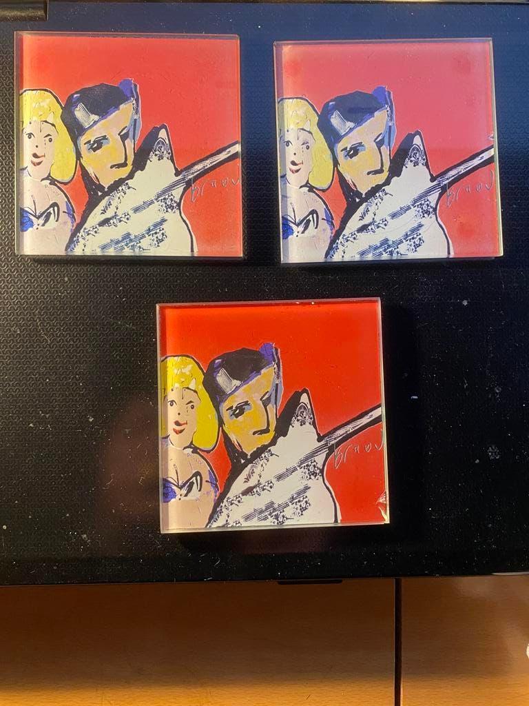 Herman Brood glazen onderzetters, totaal 7 sts., Ophalen of Verzenden, Gebruikt, Glas of Kopje