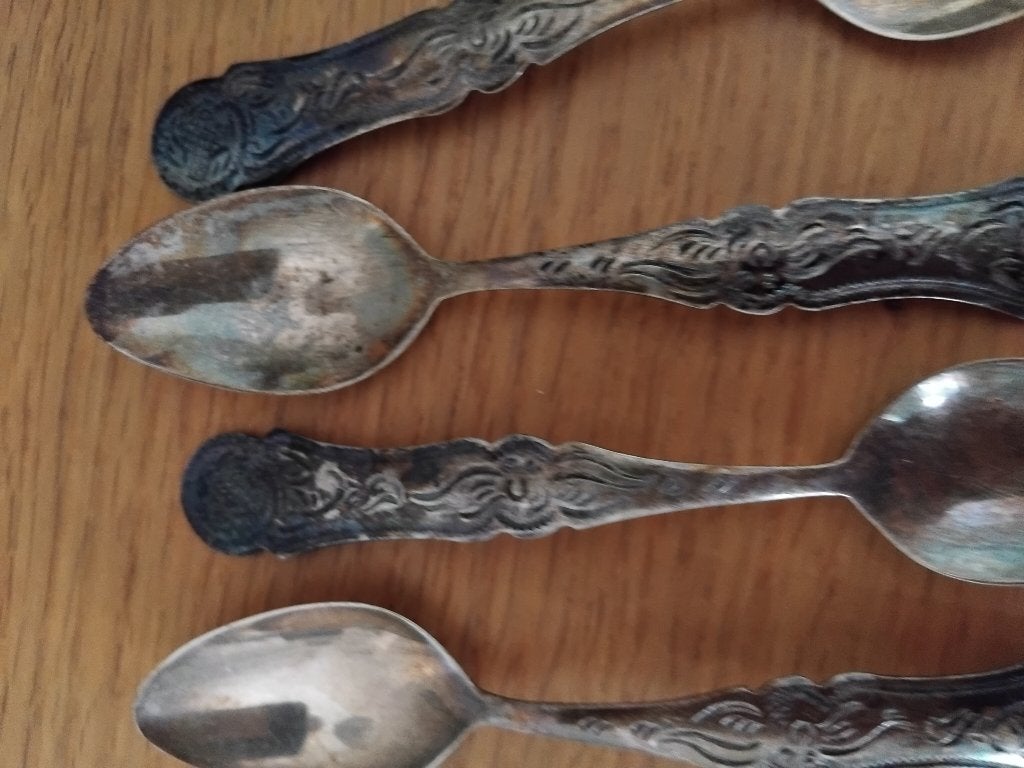 Set van 6 antieke zilveren lepels met sierlijke handvatten, Ophalen of Verzenden