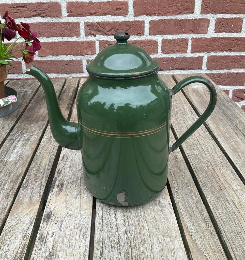 Vintage Groene Emaille Koffiepot - Brocante Stijl, Antiek en Kunst, Antiek | Emaille, Ophalen of Verzenden