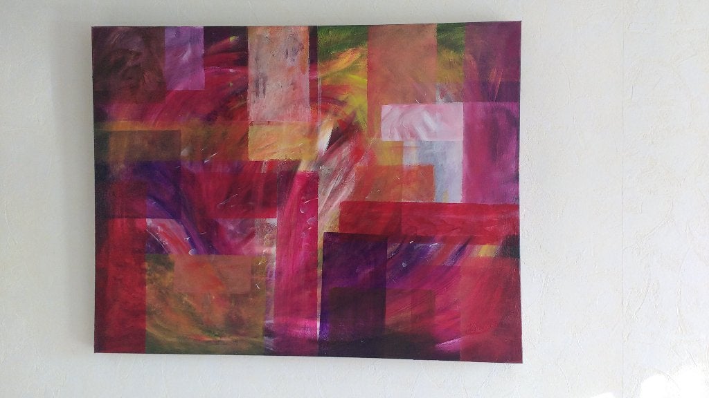 Abstract schilderij op katoenen doek 70 x 90 cm breed, Antiek en Kunst, Ophalen of Verzenden