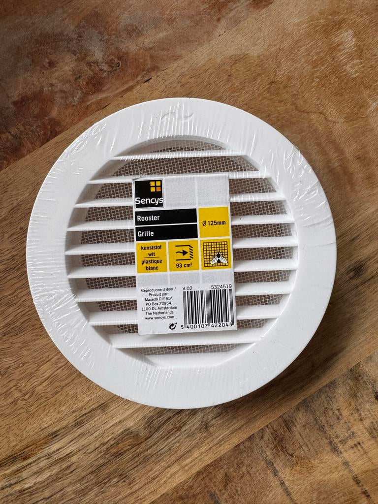 Sencys Rooster Grille 125mm - Wit Kunststof Ventilatie, Ophalen of Verzenden, Nieuw, Ventilator