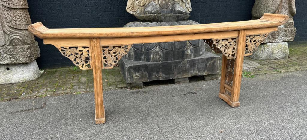 Chinese sidetable wandtafel uniek 2,5 m chinees houtsnijwerk, Chinees oosters aziatisch Chinese China orientaal, Verburgt Vintage