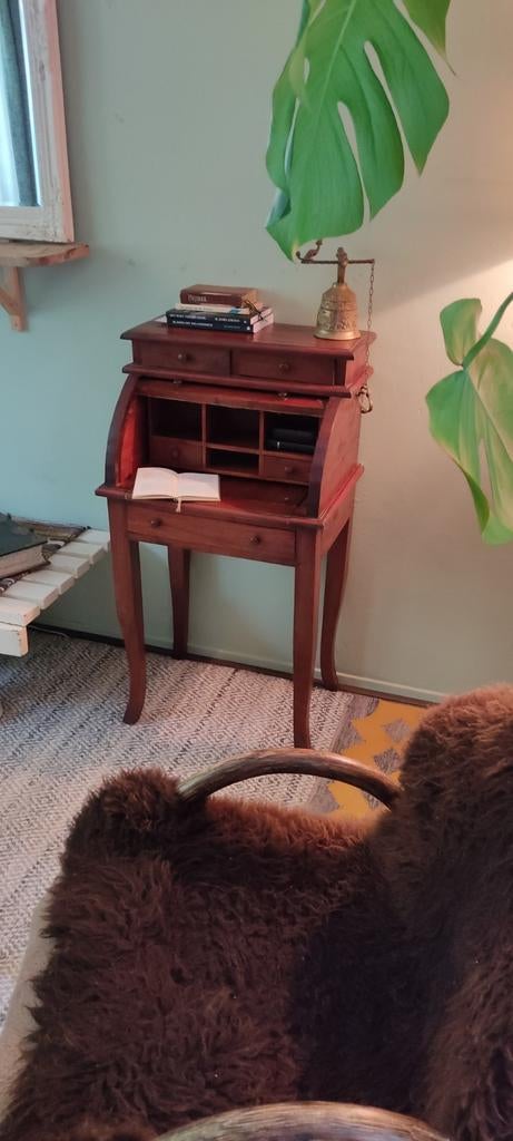 Oude Teakhouten Mini Secretaire, Ophalen, Gebruikt, Klassiek, Antiek