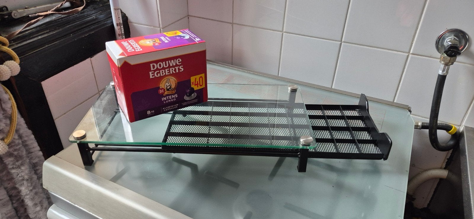 Koffierack zwart/ glas met koffie, Ophalen of Verzenden, Koffiemachine