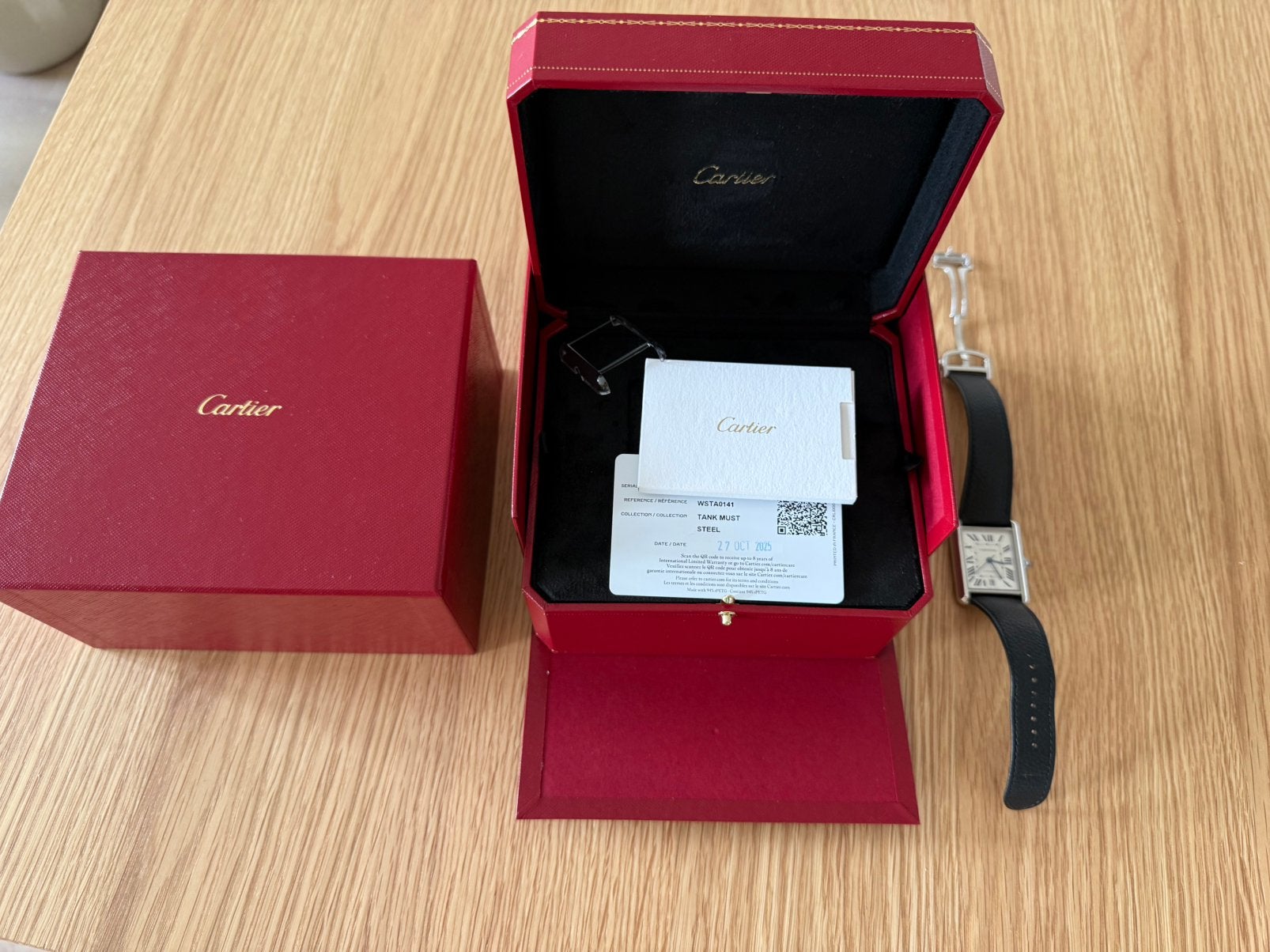 Cartier Tank XL automatic oktober 2025, Ophalen, Zo goed als nieuw, Leer, Overige merken