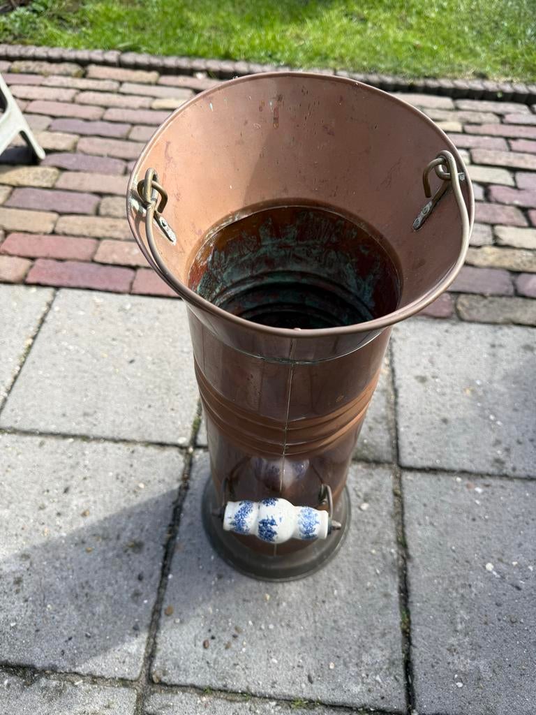 Antieke Koperen Kolenkit met Delfts Blauw Handvat, Antiek en Kunst, Antiek | Koper en Brons, Ophalen, Koper