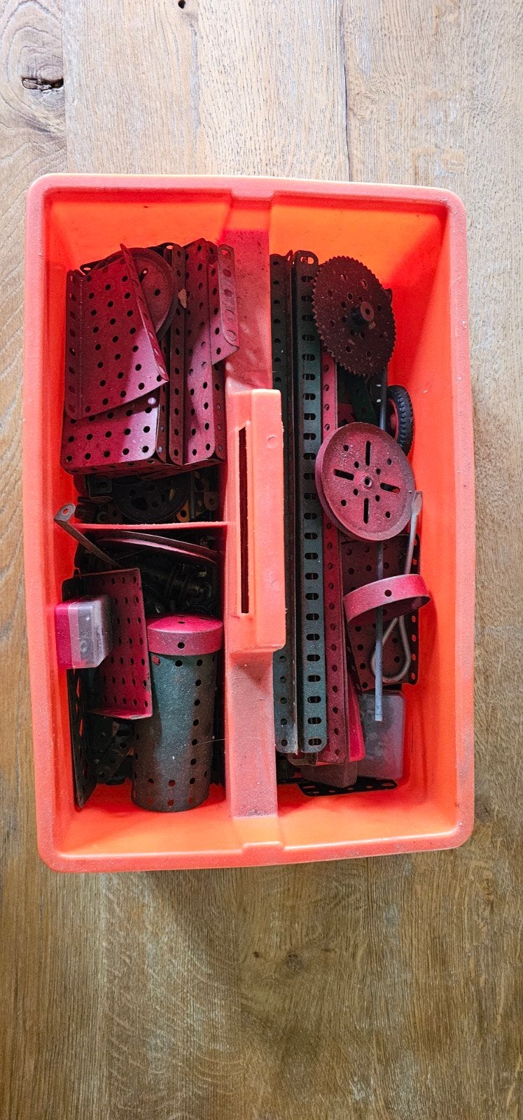 Vintage Meccano set met handleiding in oranje kist, Ophalen, Gebruikt, Overige typen, Overige merken