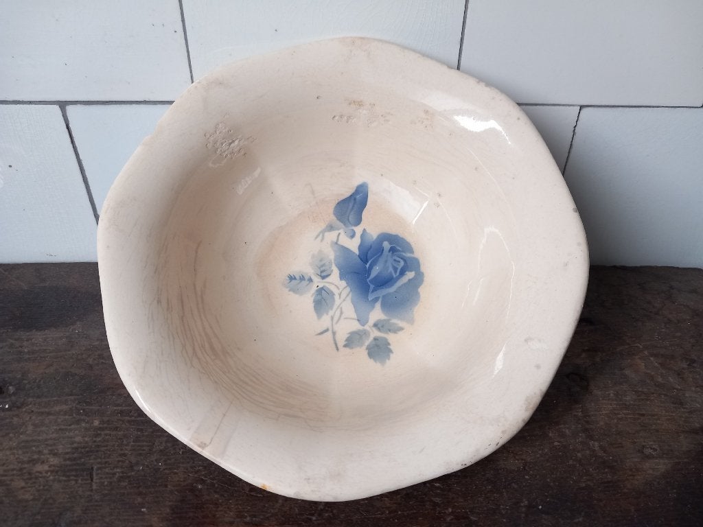 antieke beboterde schaal, roos, digoin, brocante Frankrijk, Ophalen