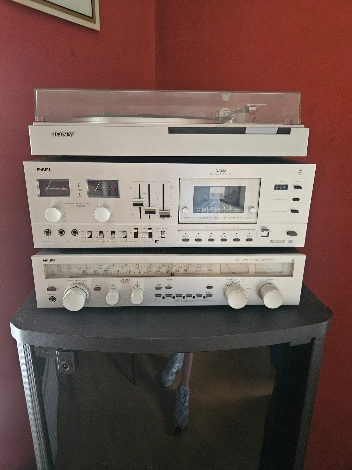 Vintage Philips Hifi Set met Sony Platenspeler, Ophalen, Philips, Gebruikt, Losse componenten