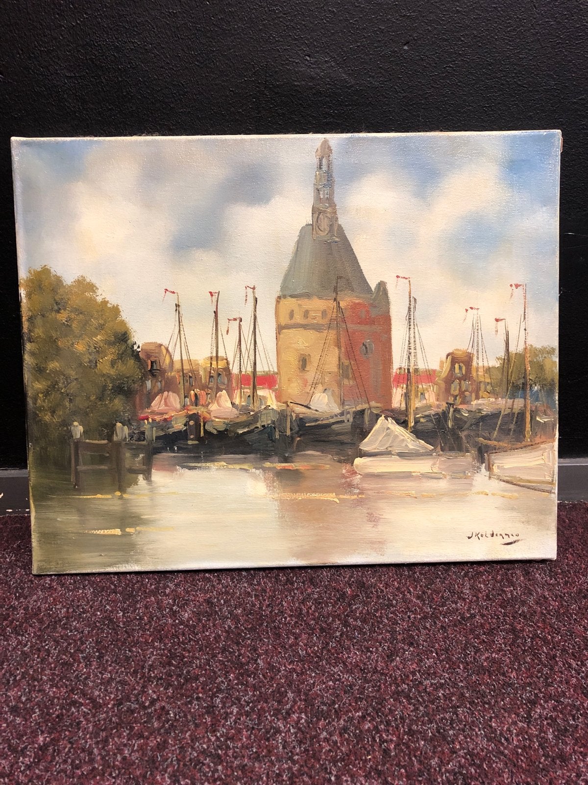 Olieverfschilderij van Jan Kelderman - Havenzicht Hoorn, Ophalen of Verzenden