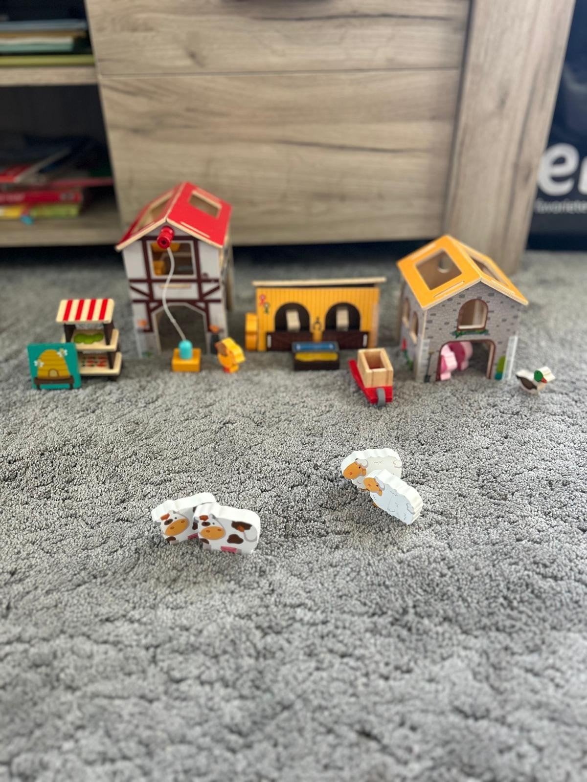 Houten boerderij speelset met dieren en accessoires, Kinderen en Baby's, Ophalen of Verzenden, Zo goed als nieuw, Overige typen