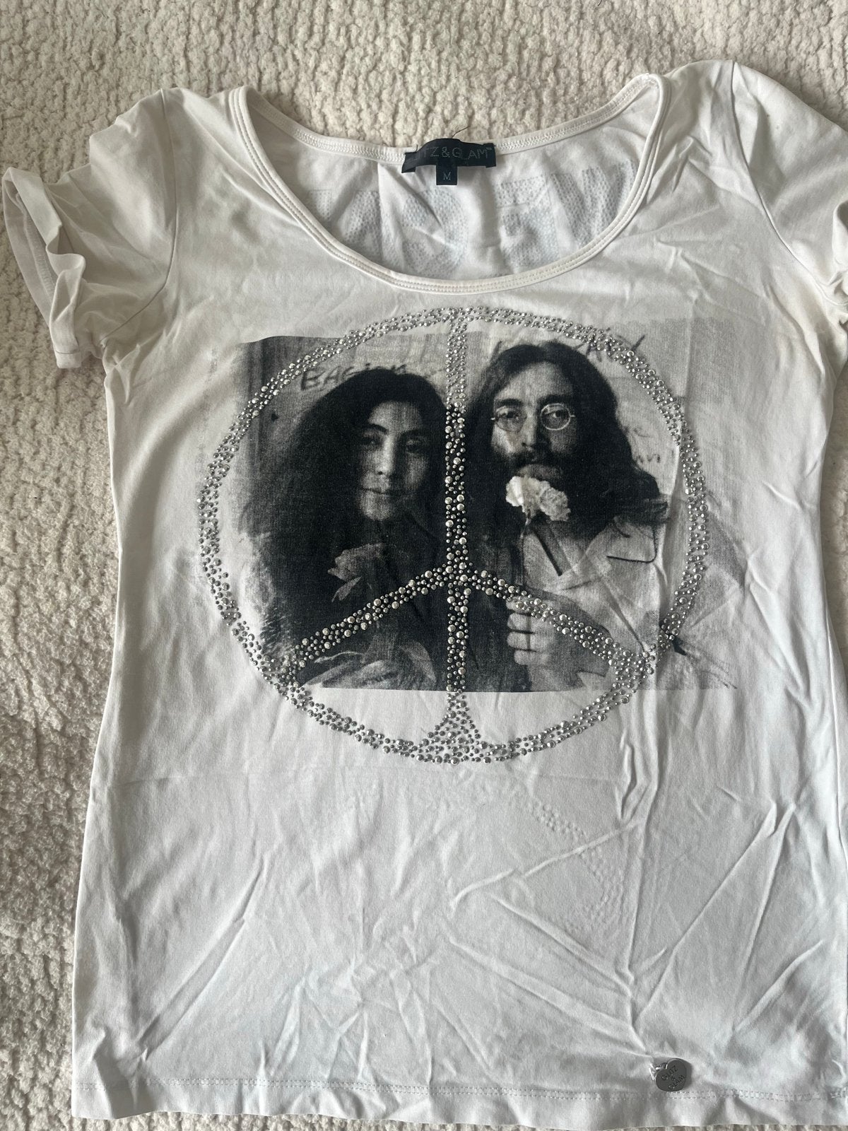 Glitz & Glam T-shirt met John Lennon & Yoko Ono print, Maat 38/40 (M), Verzenden, Wit, Korte mouw