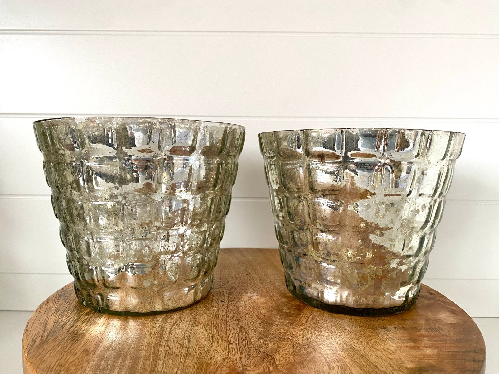 riviera Maison Set van 2 zilverkleurige glazen bloem potten, Ophalen of Verzenden