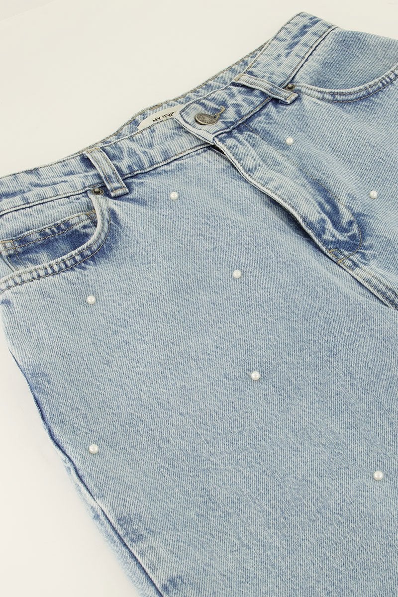 My Jewellery jeans met aan de voorkant witte parels maat 28, Ophalen, Zo goed als nieuw, Blauw, W28 - W29 (confectie 36)