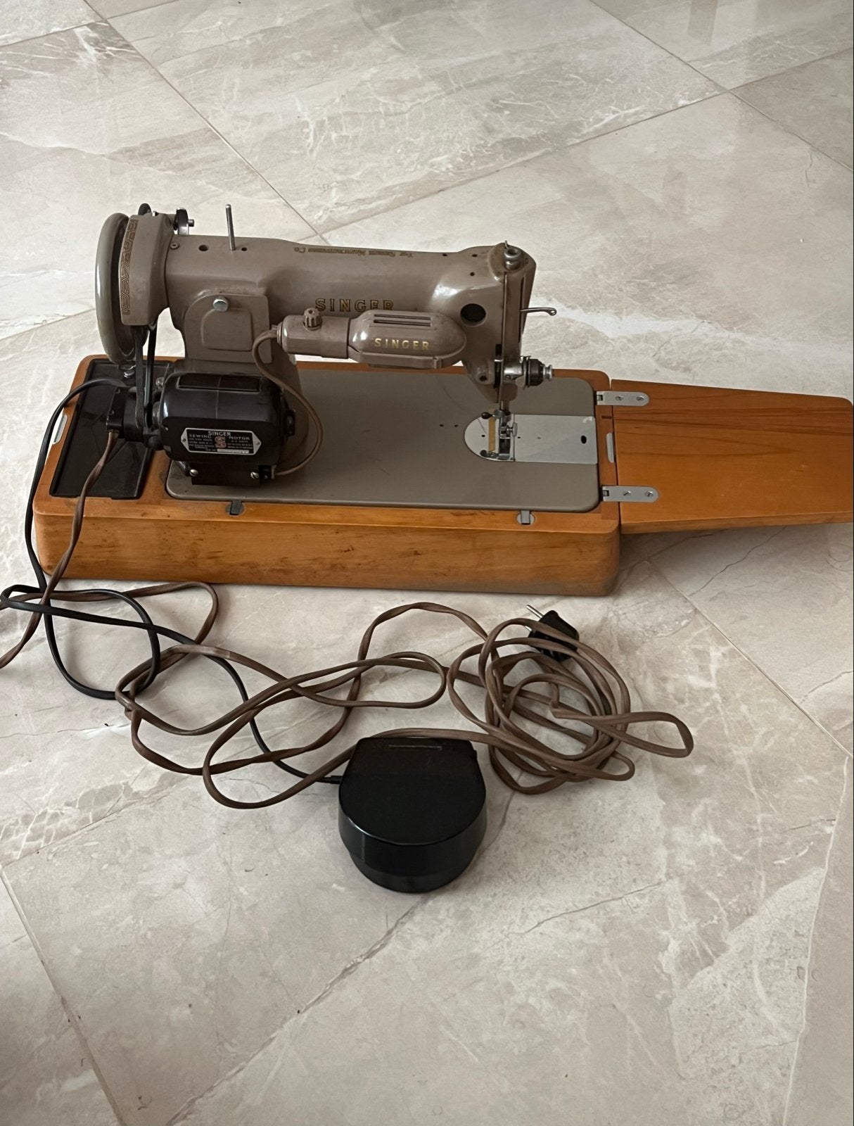 Vintage Singer Naaimachine met Houten Koffer, Ophalen of Verzenden, Gebruikt, Naaimachine, Singer