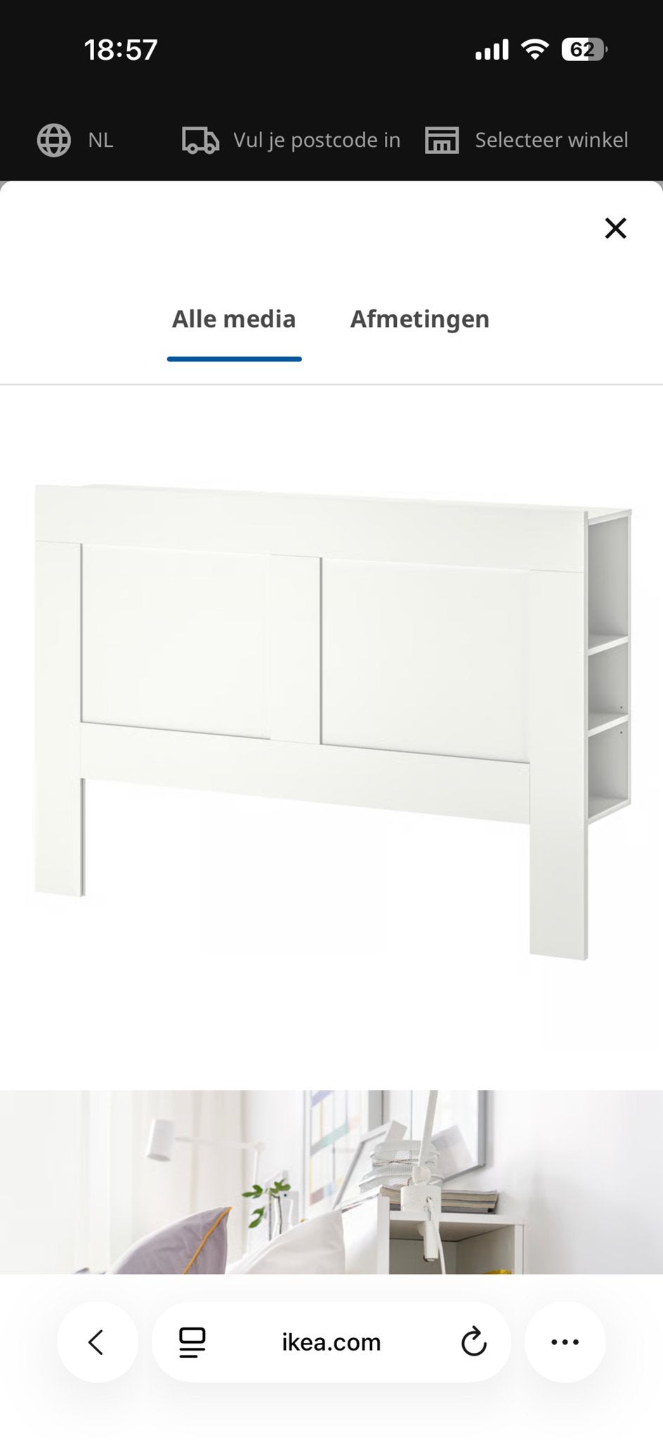 BRIMNES IKEA Hoofdeinde met bergruimte, wit, 160 cm, Ophalen, Overige materialen, Wit, 160 cm