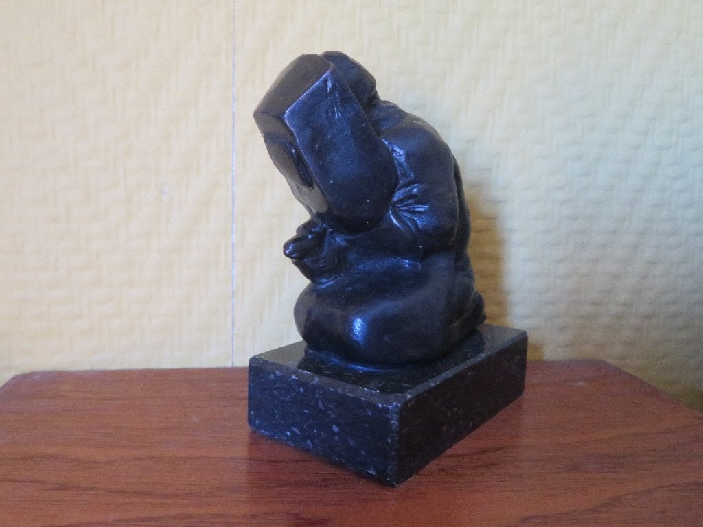 Bronzen beeld van een lasser!, Minder dan 20 cm, Ophalen of Verzenden, Brons, Op sokkel