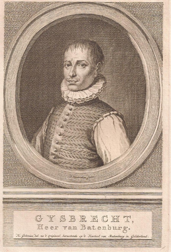 Portret van Gysbrecht Heer van Bronckhorst en Batenburg, Origineel, Portret, Ophalen of Verzenden, Gravure