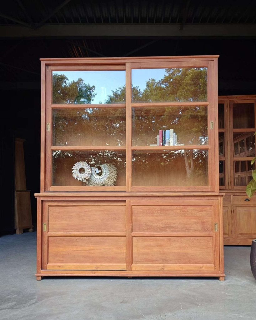 Zeer mooie antieke winkelkast | Servieskast teakhout #7052, Gebruikt, -, 200 cm of meer, -