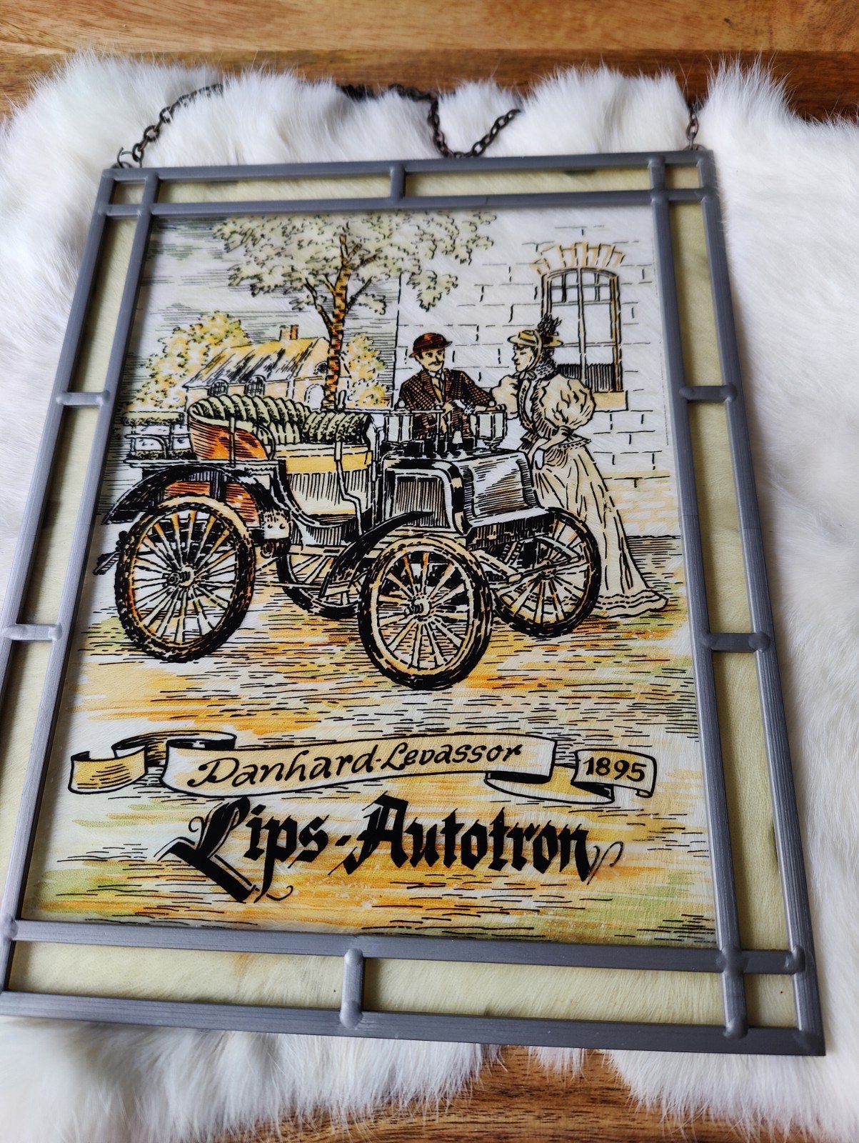Vintage glas in lood hanger Panhard Levassor 1895, Ophalen of Verzenden