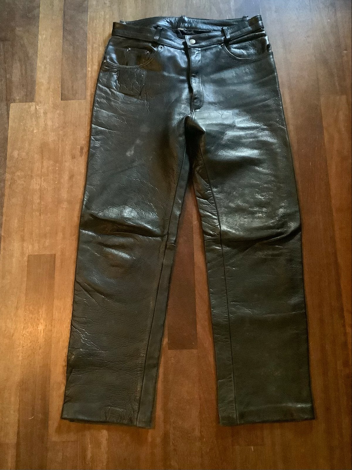 Zwarte soepele leren motorjeans, maat 35, Ophalen of Verzenden, Gedragen, Overige maten, Zwart