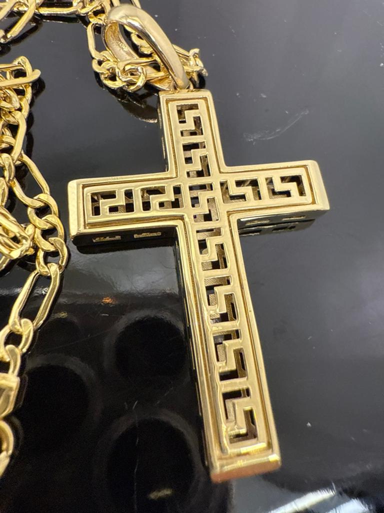 Prachituge 14k gouden figaro ketting met unieke kruis hanger, Ophalen of Verzenden, Nieuw, Goud