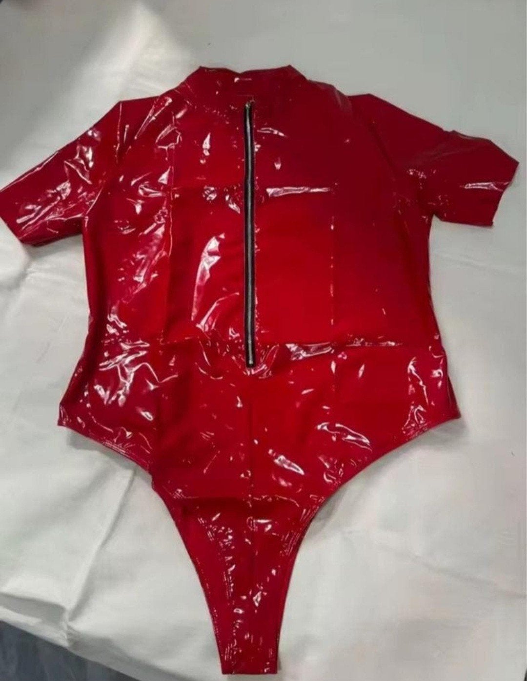 Mooie Lak Bodysuit Rits voorin, tm 3XL, Verzenden, Nieuw, Rood