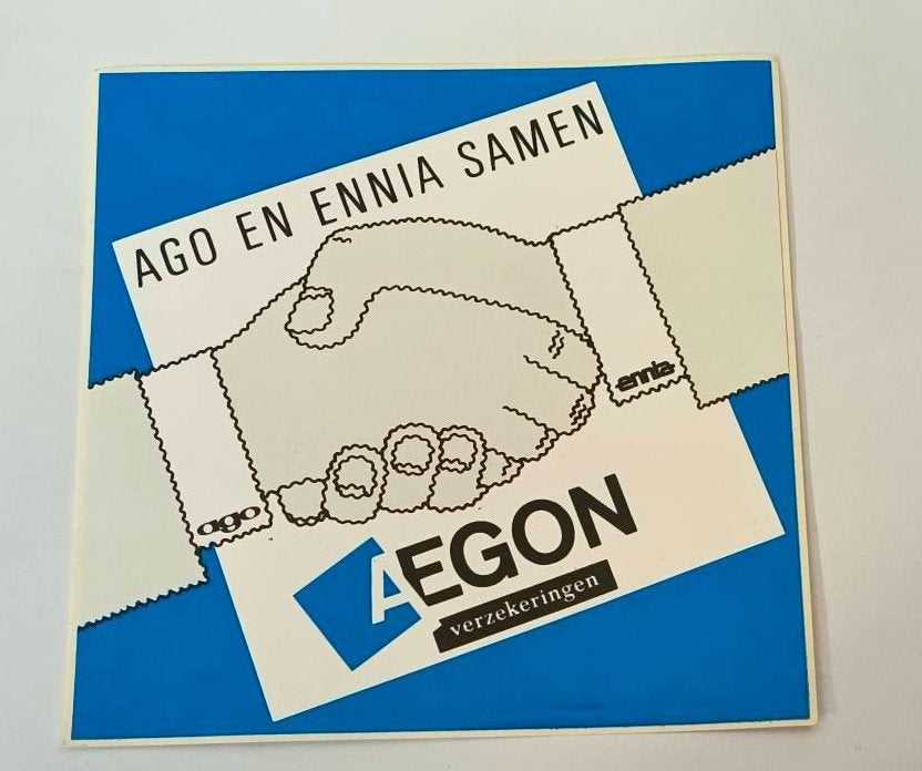 Sticker Ago en Ennia samen Aegon, Ophalen of Verzenden, Zo goed als nieuw, Bedrijf of Vereniging