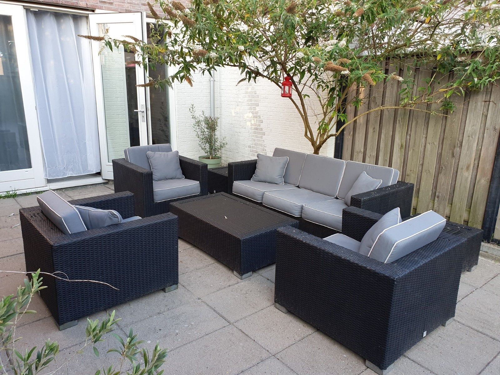 Gebruikte loungeset, prima voor een tweede ronde, Tuin en Terras, Tuinsets en Loungesets, Ophalen, 5 zitplaatsen, Gebruikt, Bank