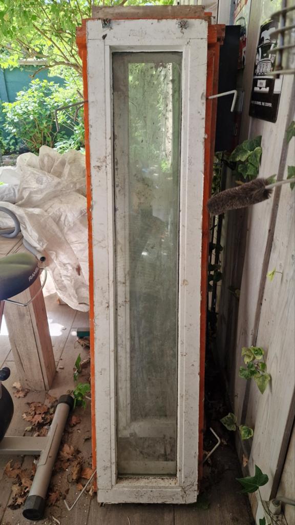 2 x Smalle raamkozijnen met glas - Ideaal voor tuinhuis, Ophalen, Gebruikt, Minder dan 80 cm, 160 cm of meer