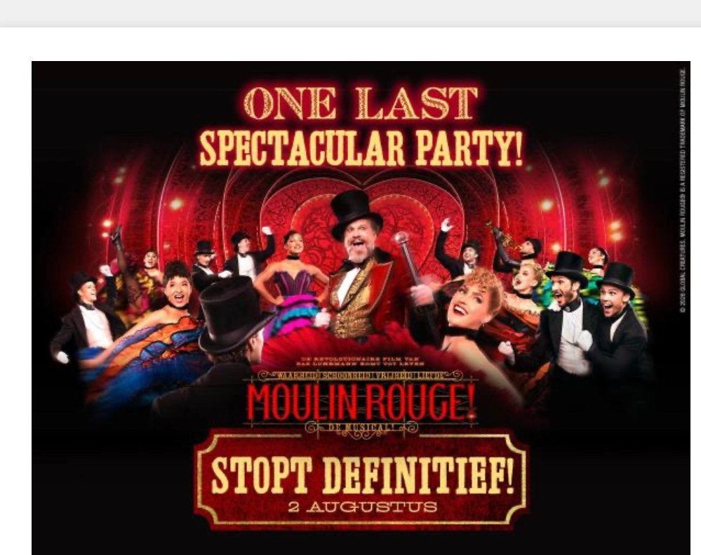 Moulin Rouge! De Musical €45 voordeelvoucher, Twee personen, Augustus