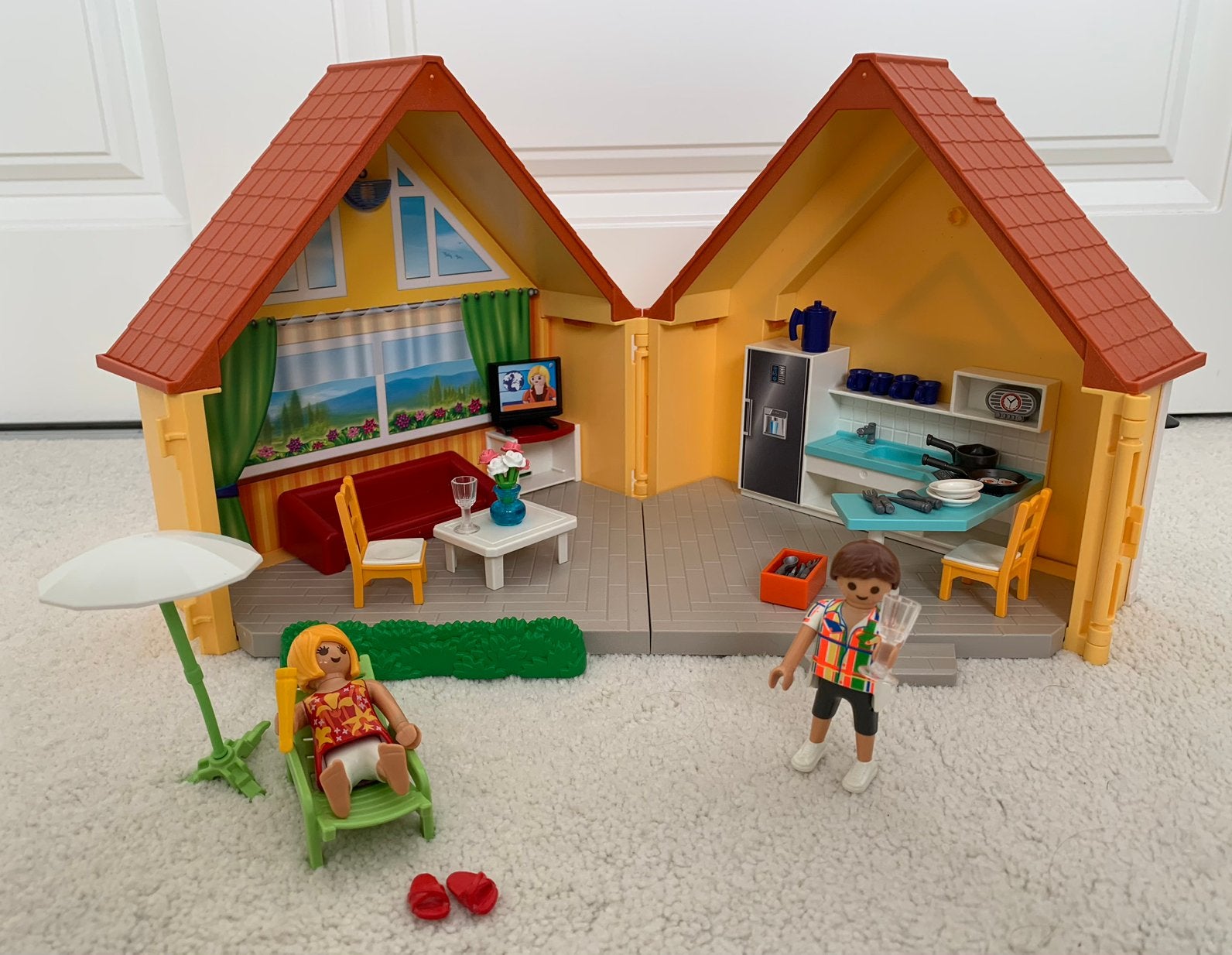 Leuk, compleet Playmobil meeneem- zomerhuis!, Gebouw, Complete set, Ophalen of Verzenden, Zo goed als nieuw