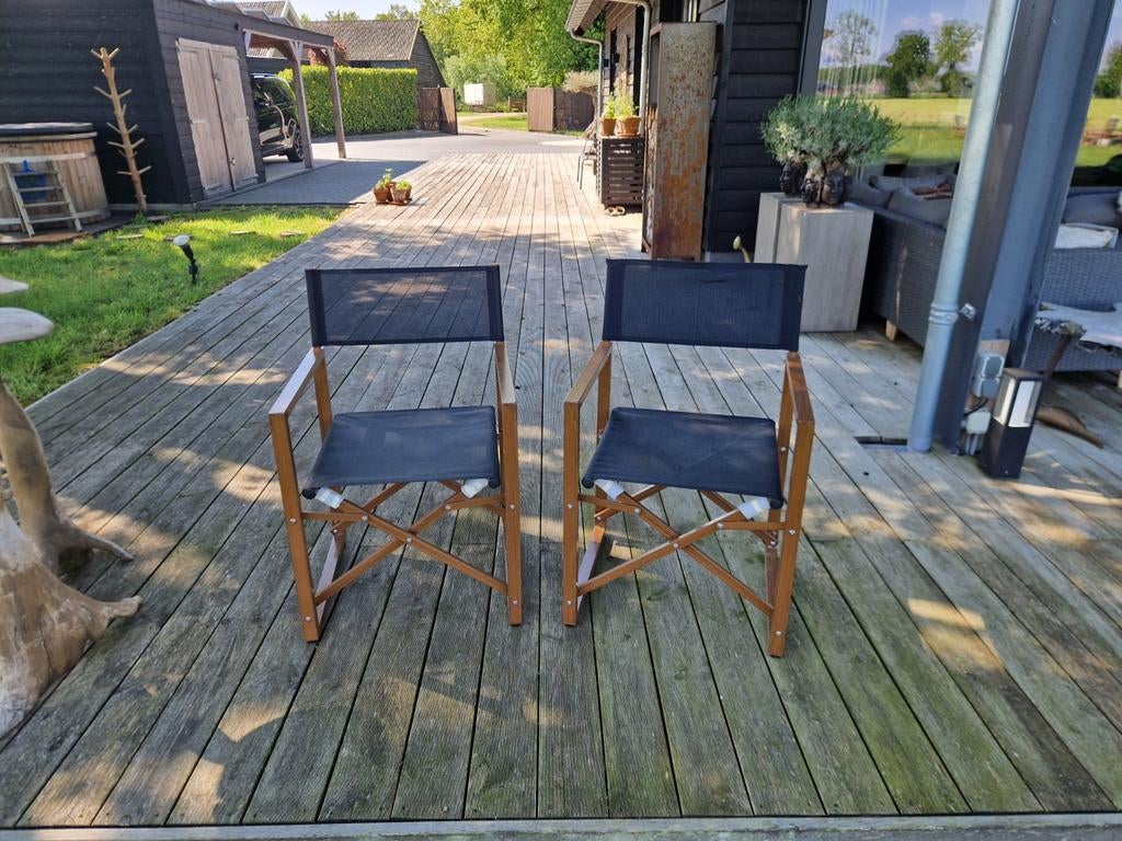 2x GRATIS Regisseursstoel aluminium textileen terrasstoelen, Ophalen, Zo goed als nieuw, Aluminium, Inklapbaar