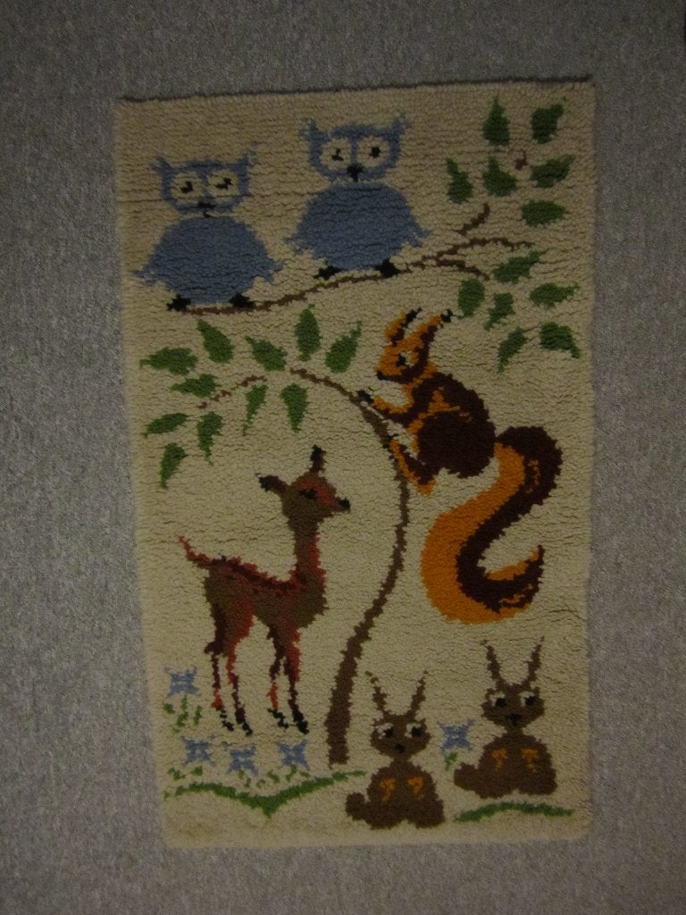 smyrna tapijt dieren handgeknoopt jaren 80, Groen, 100 tot 150 cm, Zo goed als nieuw, Rechthoekig