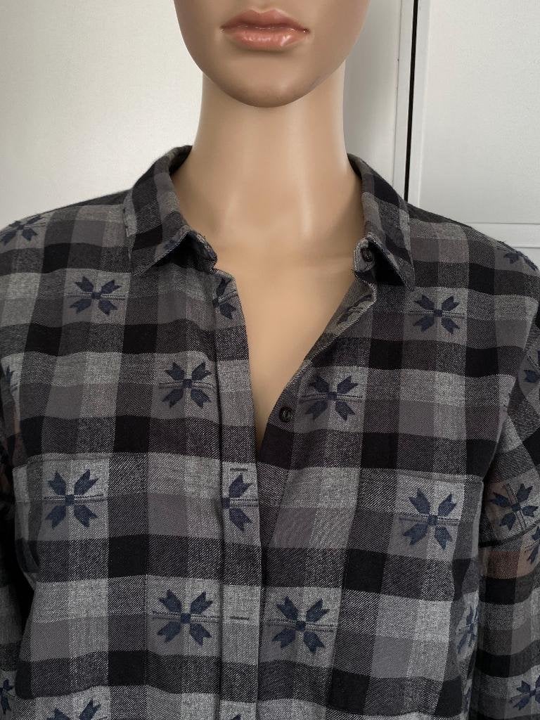 J619 Drykorn maat M=38/40 blouse katoen flanel zwart/beige, Maat 38/40 (M), Drykorn, Zwart, Ophalen of Verzenden