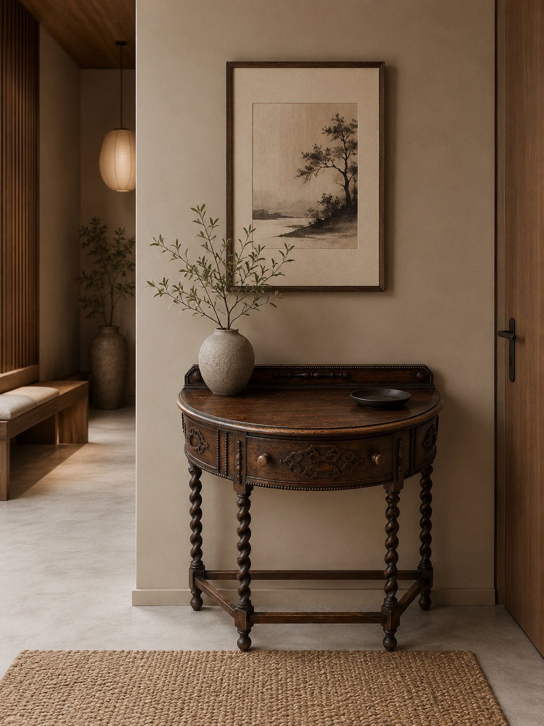 Haltafel dressoir Japandi / vintage / antiek, Ophalen, Zo goed als nieuw, 25 tot 50 cm, Eikenhout
