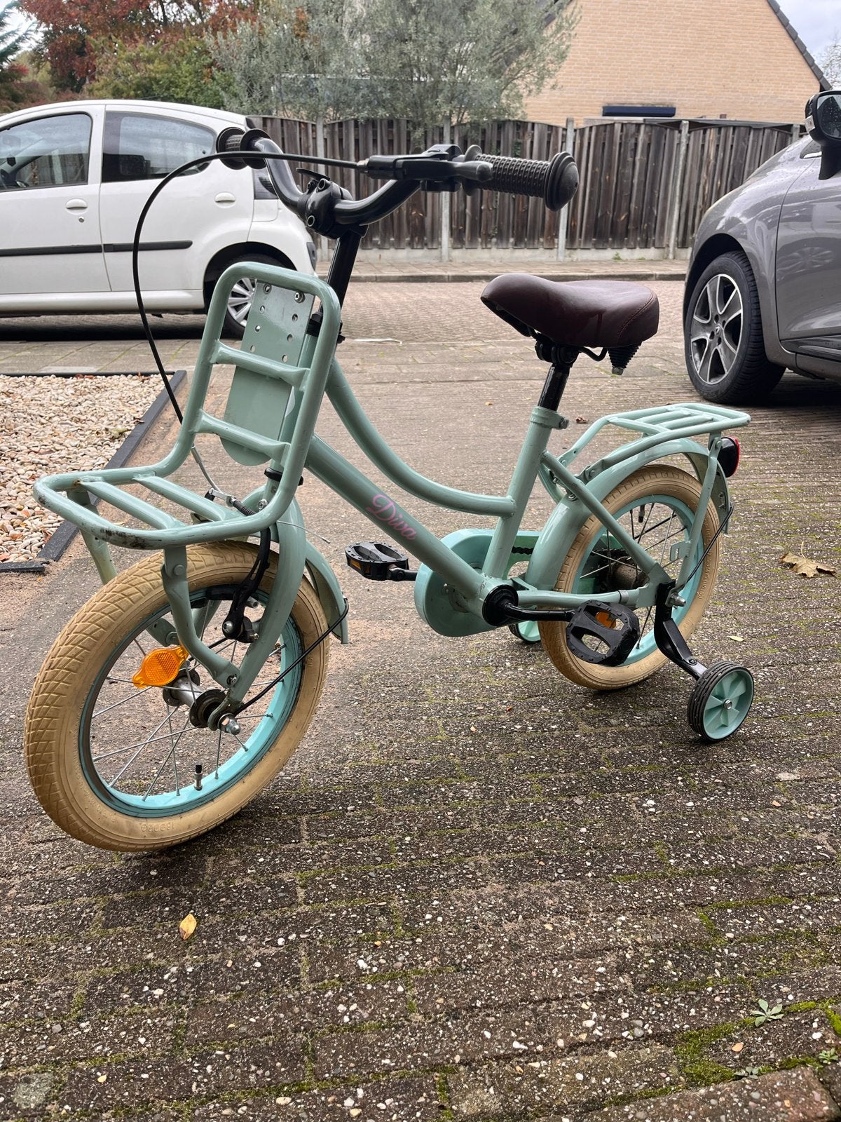 Kinderfiets 14 inch met zijwieltjes, terugtraprem en handrem, Ophalen, Terugtraprem, Zijwieltjes, Gebruikt