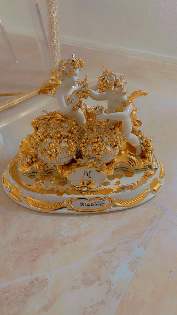 Capodimonte Porselein Beeld met Bladgoud en Swarovski, Ophalen of Verzenden
