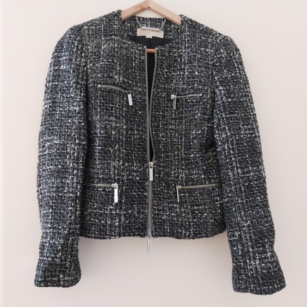 Michael Kors Dames Jasje - Zwart/Wit Tweed, Maat 38/40 (M), Michael Kors, Zwart, Ophalen of Verzenden