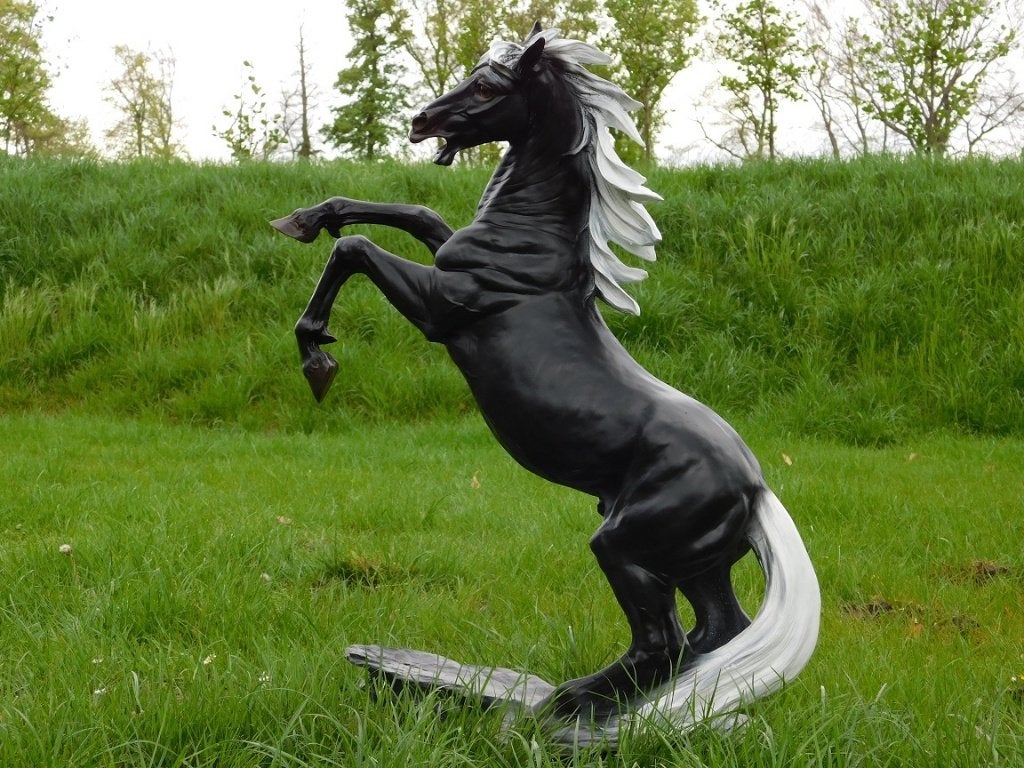Beeld Steigerend Paard - 90 cm - Polystone, Ophalen, Dierenbeeld, Kunststof, .