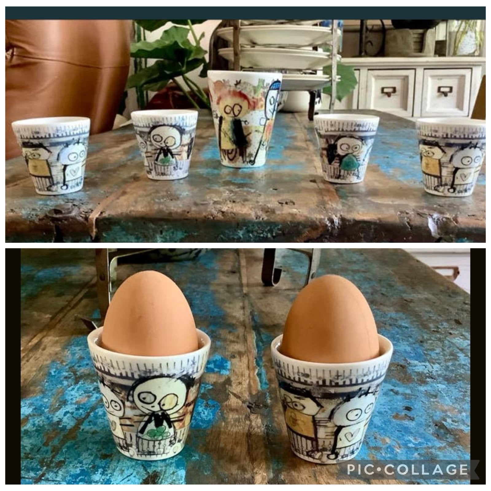 Paul Pava servies: Lungo kopje en 4 eierdopjes - Design, Keramiek, Ophalen of Verzenden, Zo goed als nieuw, Overige stijlen