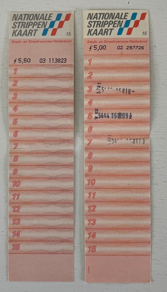 2 x 15-strippenkaart ƒ 5,50 (1981) 1 x nieuw 1 x gebruikt, Ophalen of Verzenden, Nieuw
