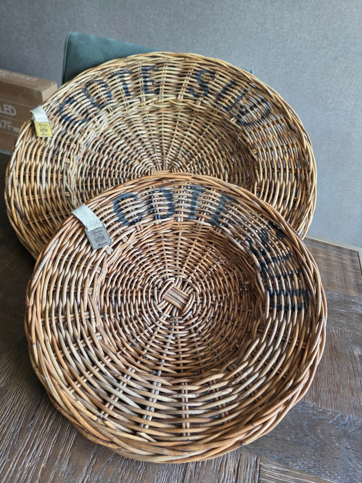 3 Riviera Maison Rattan Decoratie Borden met Label, Ophalen of Verzenden, Natuurlijk materiaal, Bruin, Landelijk