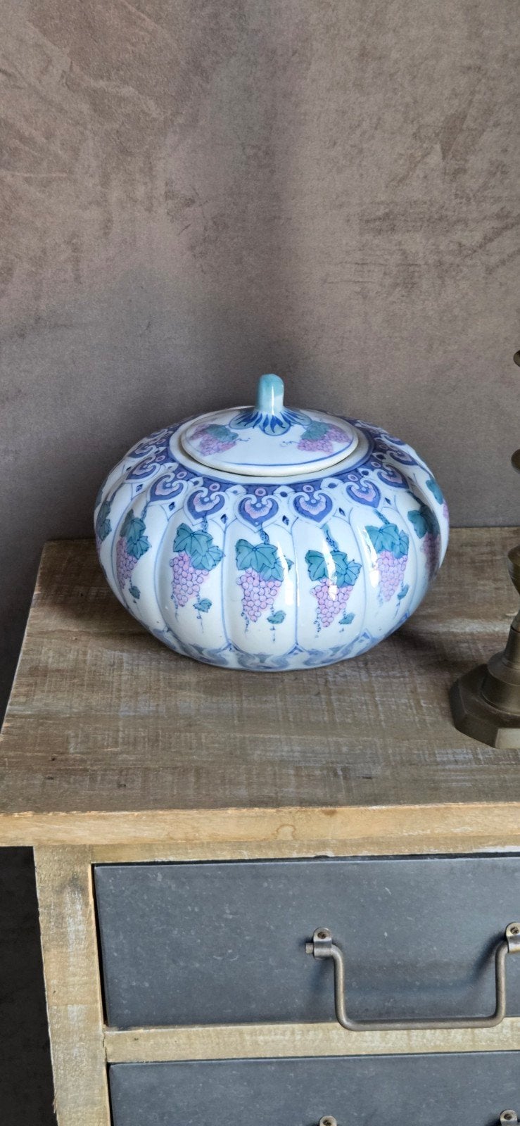 Vintage Chinese gemberpot pompoen pot druivenpatroon !, Ophalen of Verzenden