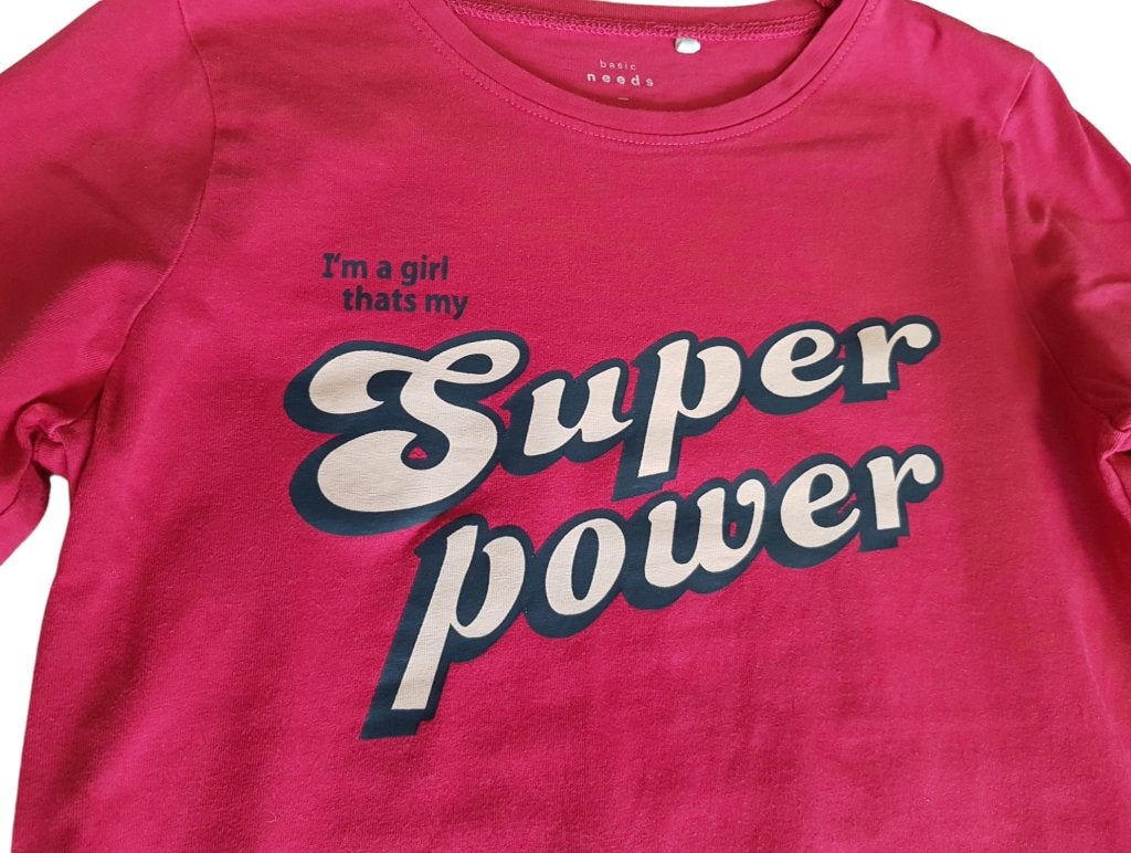 Prachtige NAME IT longsleeve Super power girl mt 146-152., Kinderen en Baby's, Kinderkleding | Maat 146, Zo goed als nieuw, Shirt of Longsleeve