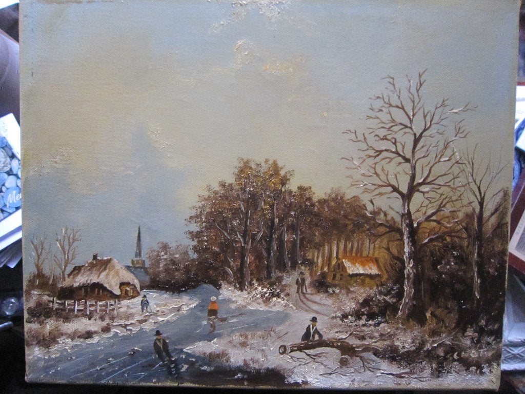 Stemmig wintergezicht, gesigneerd Schot, Antiek en Kunst, Kunst | Schilderijen | Klassiek, Ophalen, Expressionistisch, Landschap