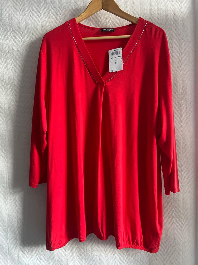 Via Appia Due Rode T-shirt met Studs, Maat 52, Ophalen of Verzenden, Nieuw, Rood, Blouse of Tuniek