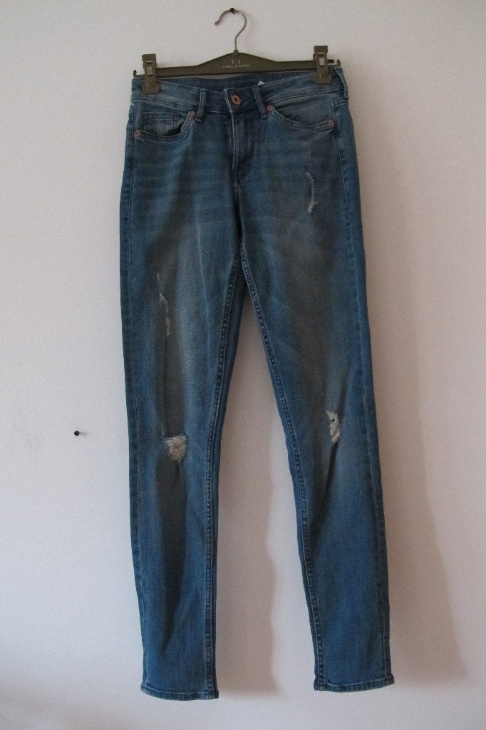 Denim ripped skinny jeans (H&M), H&M, Blauw, Ophalen of Verzenden, W27 (confectie 34) of kleiner