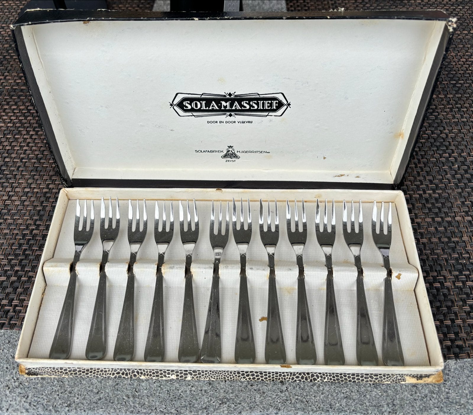 Vintage Sola Massief Taartvorkjes Set - 12 Stuks, Antiek en Kunst, Antiek | Bestek, Ophalen