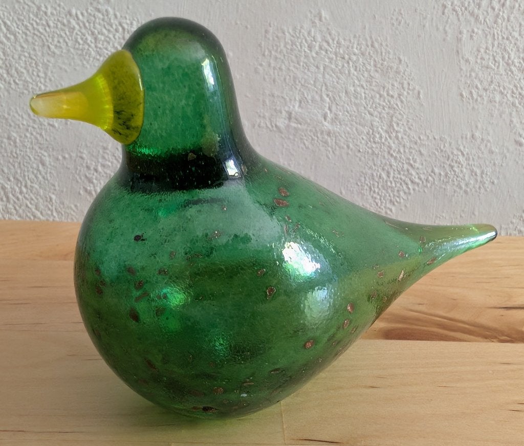 Glazen vogel JL Handmade Finland groen met geel, Ophalen